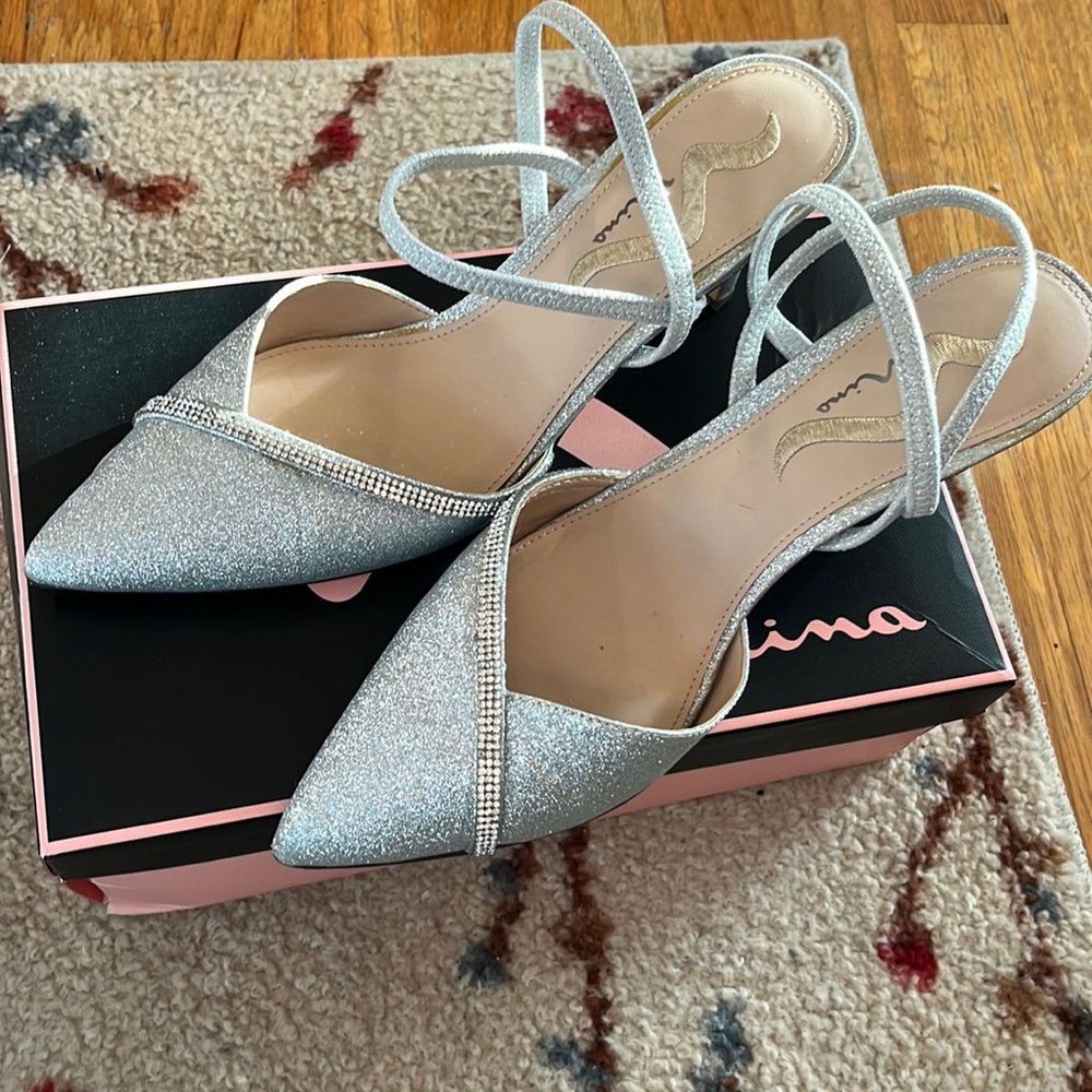 Worn once silver sparkly shoes perfect for a wedding by Nina